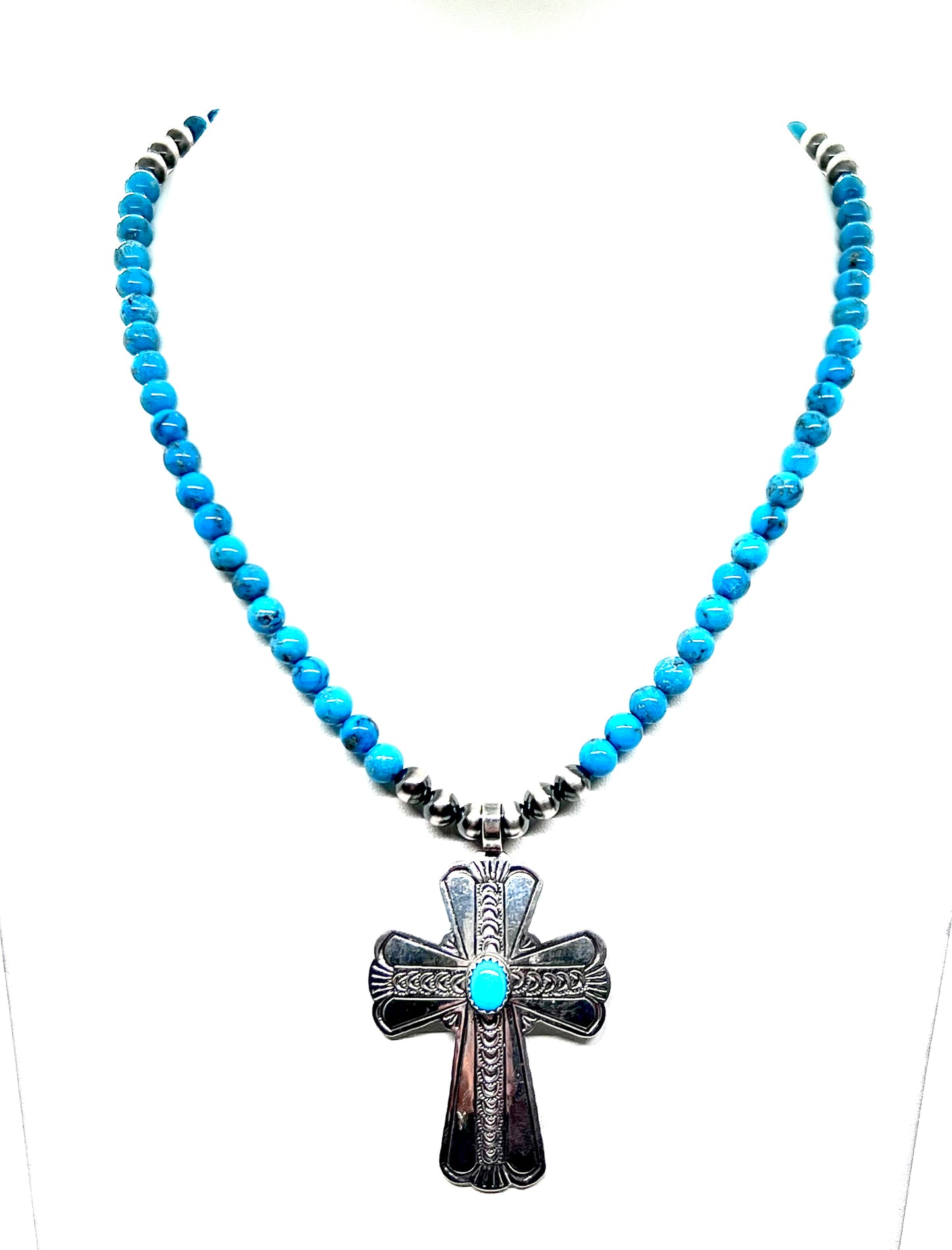 Petunia with Turquoise and Vintage Sterling Silver Cross Pendant